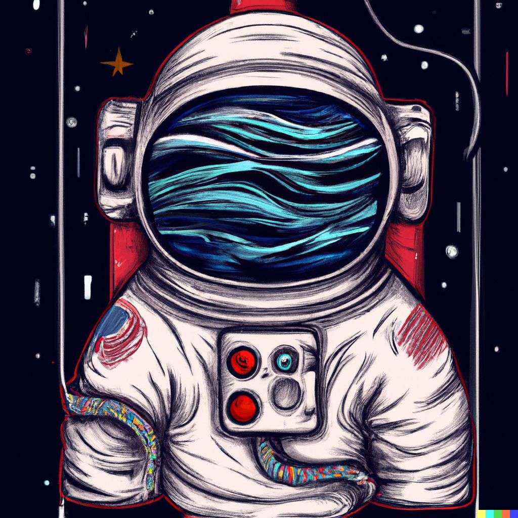 an astronaut, detailed color retro tattoo design